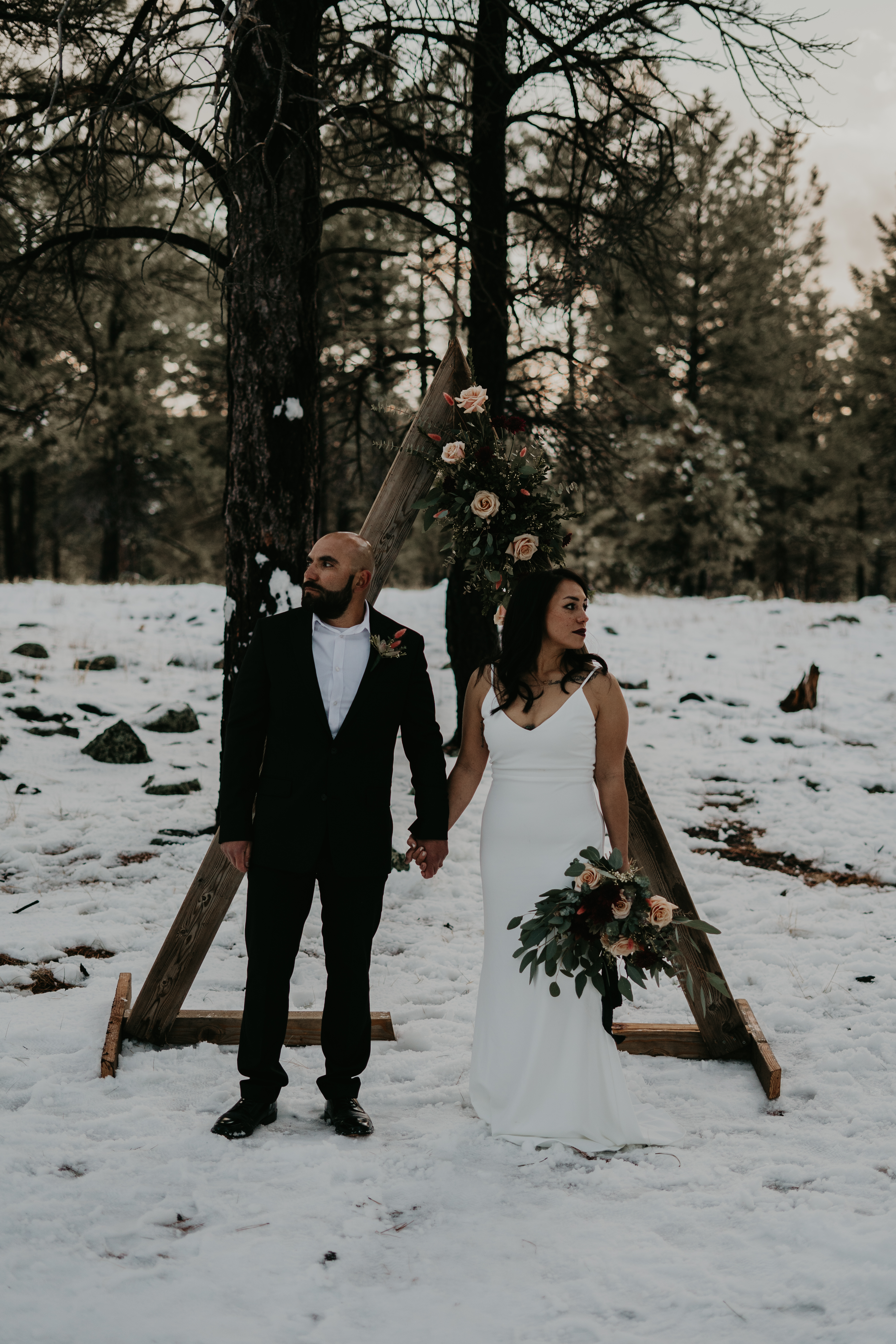Earthy Moody Forest Winter Elopement Wedding Flagstaff Arizona